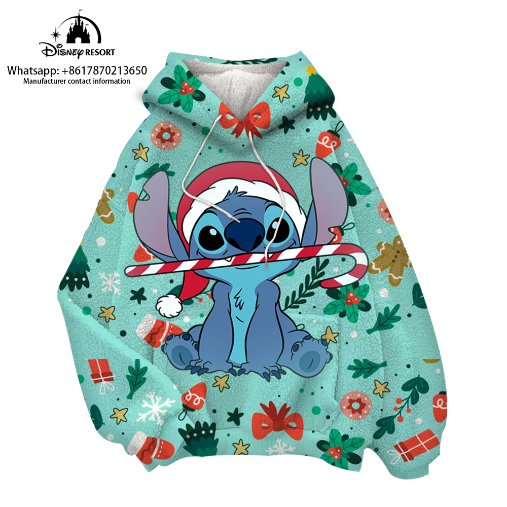 Disney Christmas Fashion Stitch Hoodie Winter Women\'s Hoodie Sweater Warm Fleece Hooded Sweatshirt Women\'s Hoodie Kids Hoodie