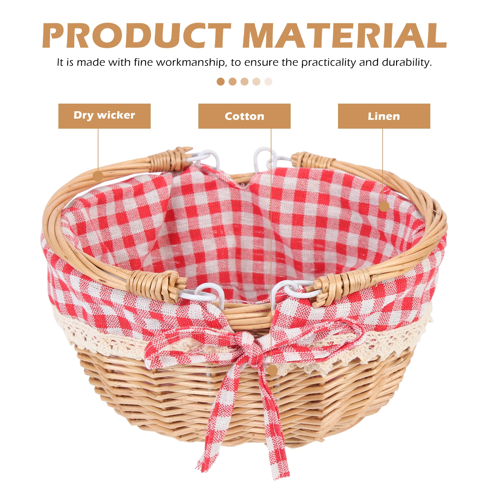 سلة نزهة من الخوص سعة كبيرة سلة تخزين محمولة للتخييم في الهواء الطلق التجمعات العائلية حامل طعام فواكه متعدد الأغراض