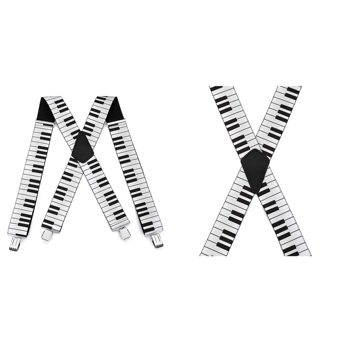 Adjustable Elastic Suspenders with Musical Instrument Patterns for Dress Pants and Suits