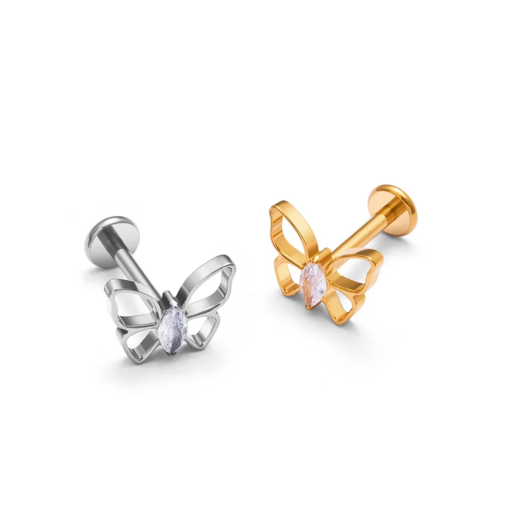 ASTM G23 Titanium Ear Cartilage Nail 16G Personalized Hollow Butterfly Women\'s Perforated Jewelry Internal Thread Earnail