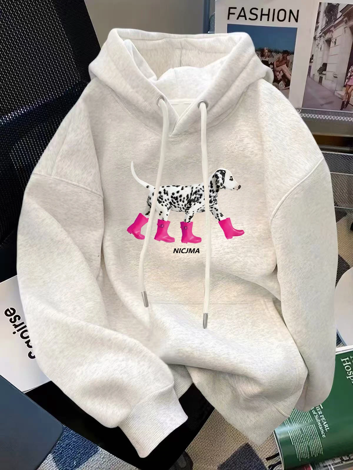 Hooded Sweatshirt Women's Loose Fit Thickened Thin Fleece Autumn Winter Spring Casual Inner Wear Hat Shirt Outerwear