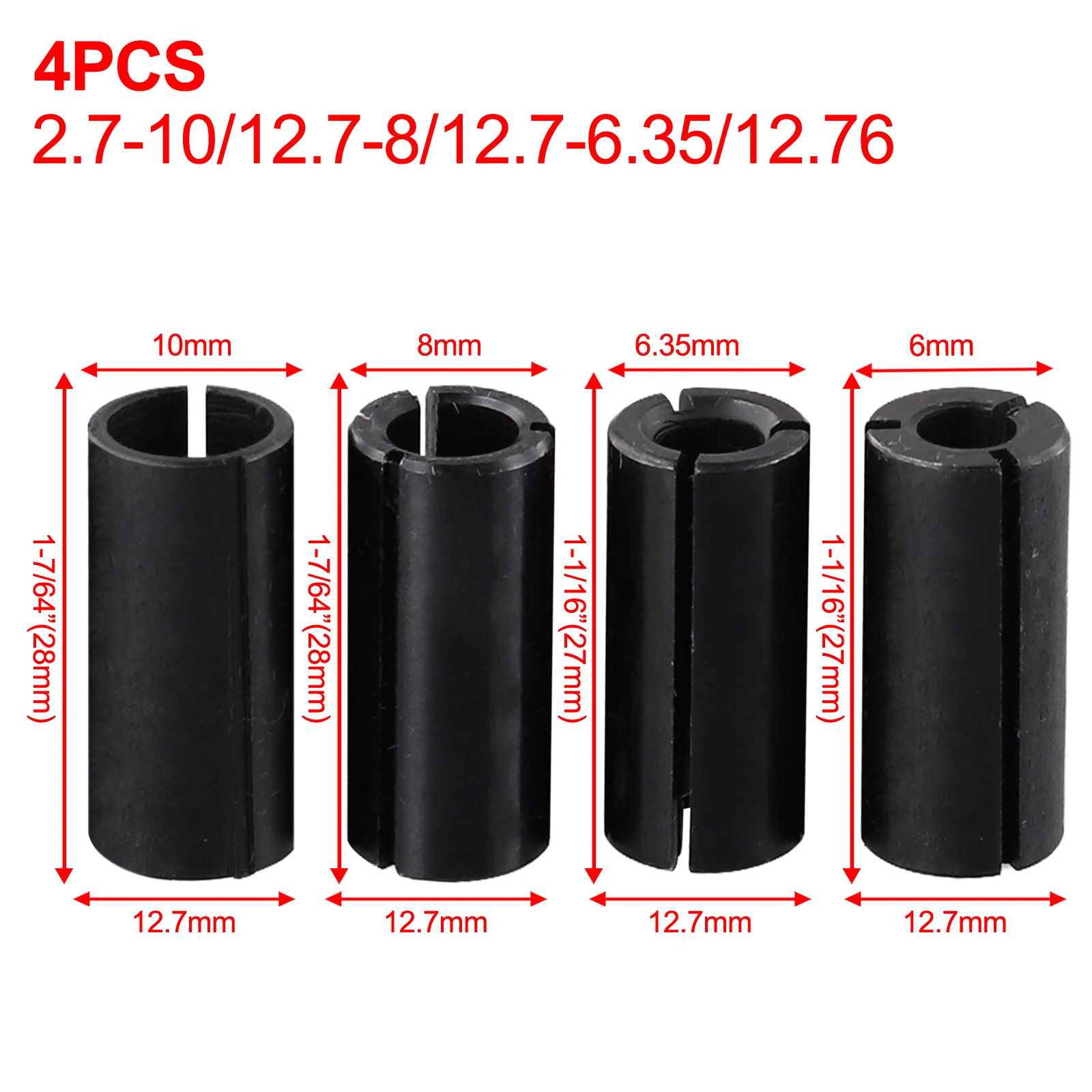 4Pcs Router Bit High Precision Adapter Collet  Milling Cutter Tool Adapters 12.7-6 6.35 8 10mm Hand Power Tool