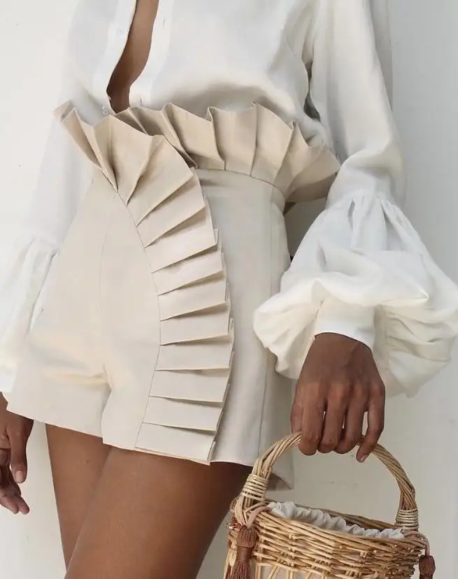 Female Sexy Women's Shorts 2025 Summer Solid Color High Street Y2K Fashion Ruffled Ruched High Elastic Waist Shorts for Womens