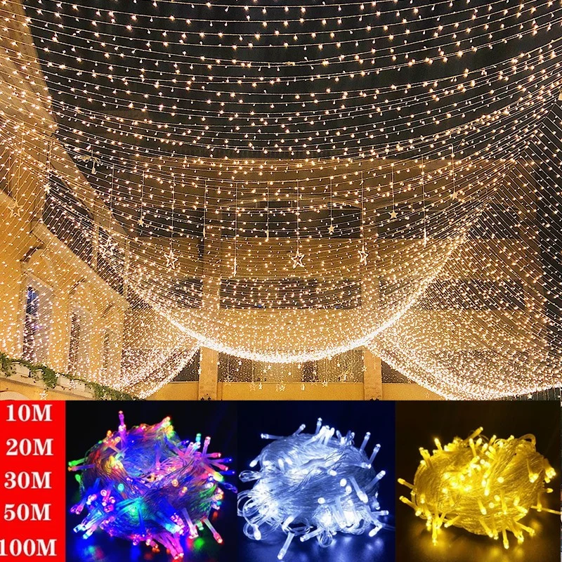 100M 50M 30M 10M Holiday Led Christmas Lights Outdoor LED String Lights Garland Decoration for Party Wedding Home Fairy Lighting