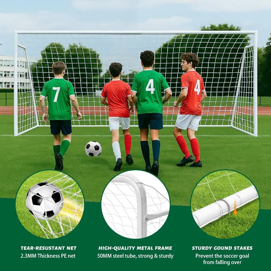 Portería de fútbol para práctica en el patio trasero y en interiores y exteriores Portería de fútbol de metal duradera en varios tamaños 12x6FT 16x7FT 10x6FT 8x6FT 6
