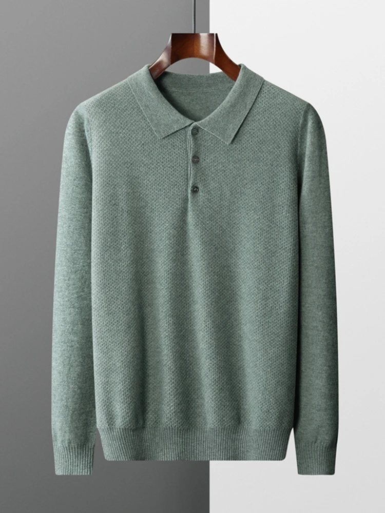 

TLOML Autumn Winter Men's 100% Cashmere Polo Sweater Basic Smart Casual Long Sleeve Pullover Cashmere Knitwear Soft Comfy Tops