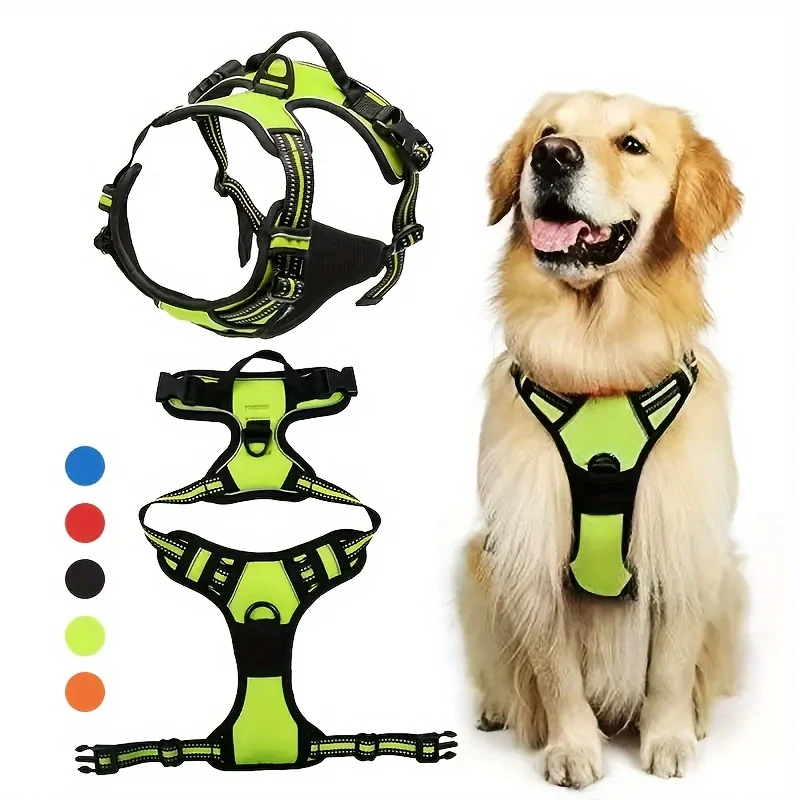 Adjustable No-Pull Dog Harness with Padded Vest and Dual Leash Clips - Prevents Choking and Provides Comfortable Walking Experie