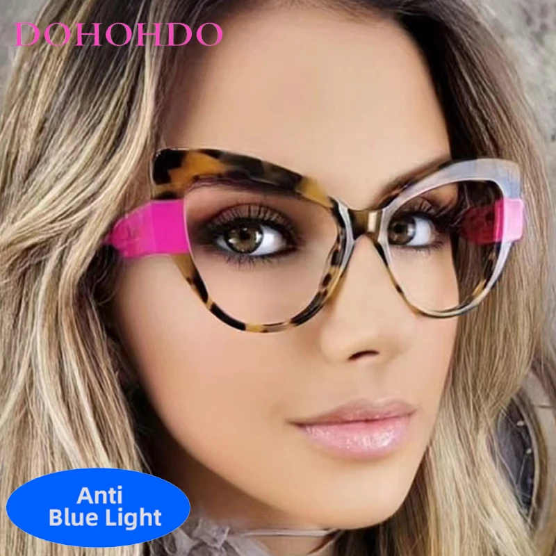 

TR90 Anti-Blue Light Fashion Sexy Big Cat Eye Women's Eyeglasses Brand Designer Luxury Computer Office Work Optical Men Glasses