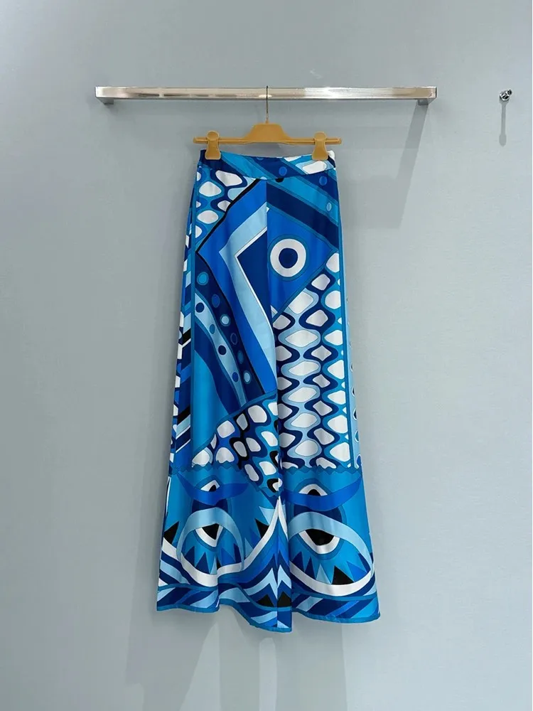 Spring Summer Fashion Outdoors Casual Vintage Pattern Print Loose Bell Bottoms Trousers Women's Middle Waist Slim Wide Leg Pants