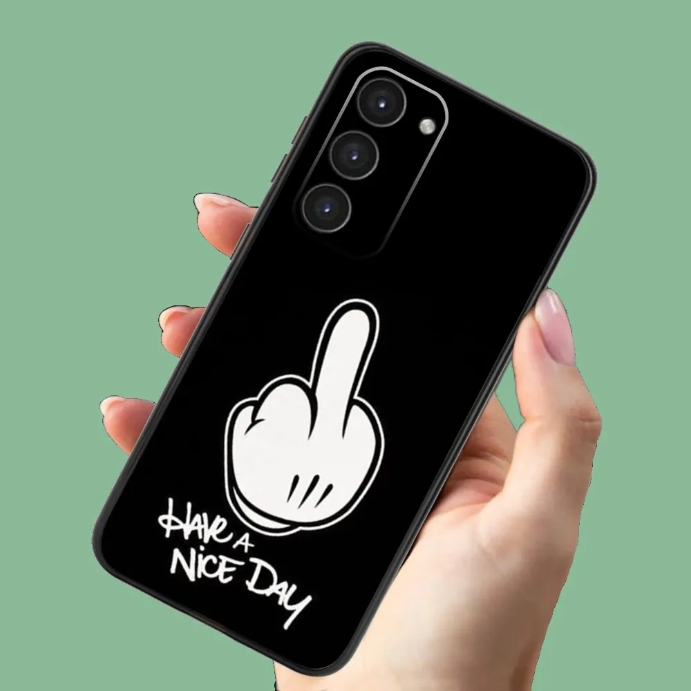 Cartoon Middle Finger Phone Case For Samsung Galaxy A13,A21s,A22,A31,A32,A52,A53,A71,A80,A91 Soft Black Shell