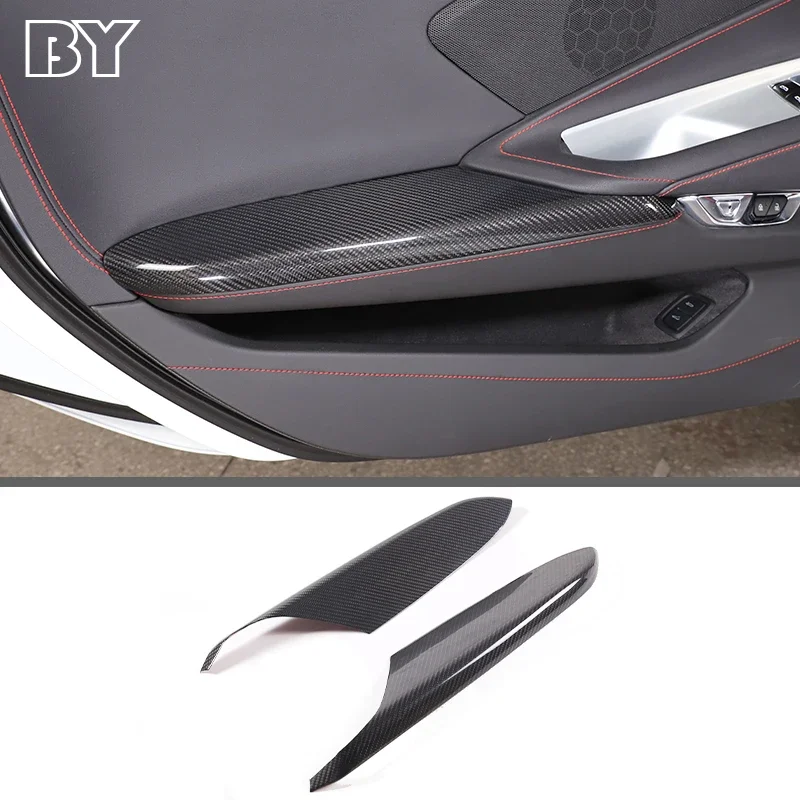 Real Carbon Fiber Car Door Armrest Panel Frame Cover Trim Sticker For Chevrolet Corvette C8 2020-2023 Auto Accessories