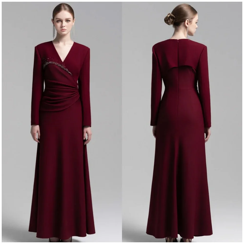 

Customized High Quality Fashion Jersey Sequined Pleat Straight V-neck Long Dresses Bespoke Occasion Dresses Sizes Available Sexy