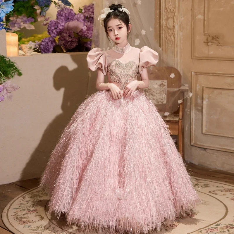 Girls' Evening Dress 2025 New Model Host High-End Light Luxury Niche Exquisite Princess Dress Children's Piano Performance Costu