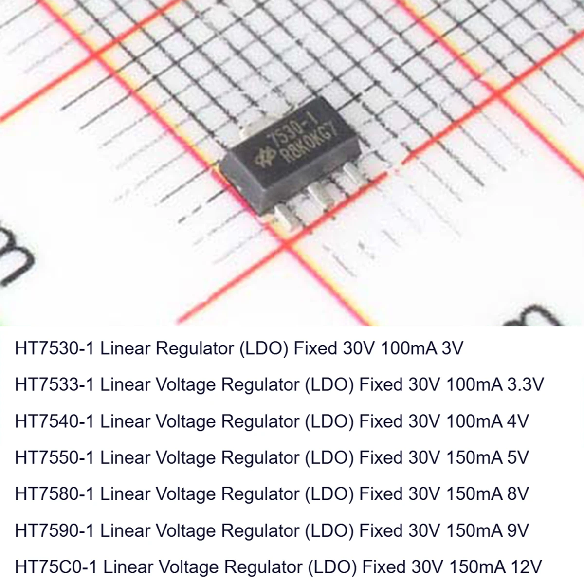 SOT-89-3 Linear Regulator LDO IC Original HT7530-1 HT7533-1 HT7540-1 HT7550-1 HT7580-1 HT7590-1 HT75C0-1 3V 3.3V 4V 5V 8V 9V 12V