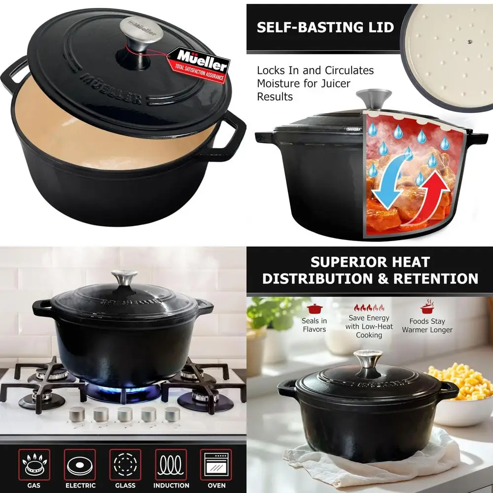 

Чугунная жаровня на 6 кварт, с эмалевым покрытием, для использования в духовке до 500 градусов ° Форма для запекания с крышкой и ручкой, подходит для всех типов плит, Bl