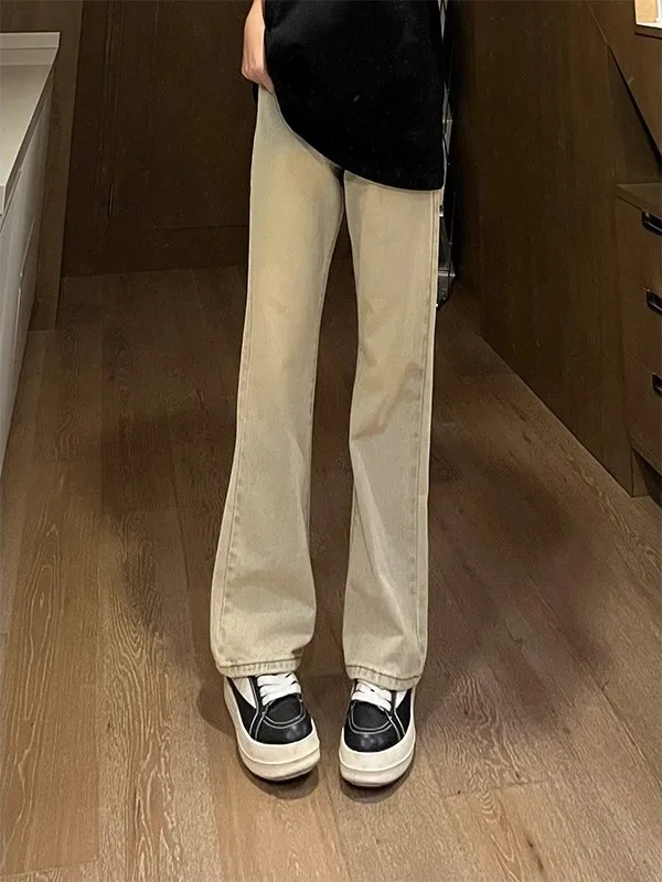 

Waed Denim High Waist Slim Straight Leg Jeans Men's Trousers American Retro Sle Yellow Mud Color Casual Faion