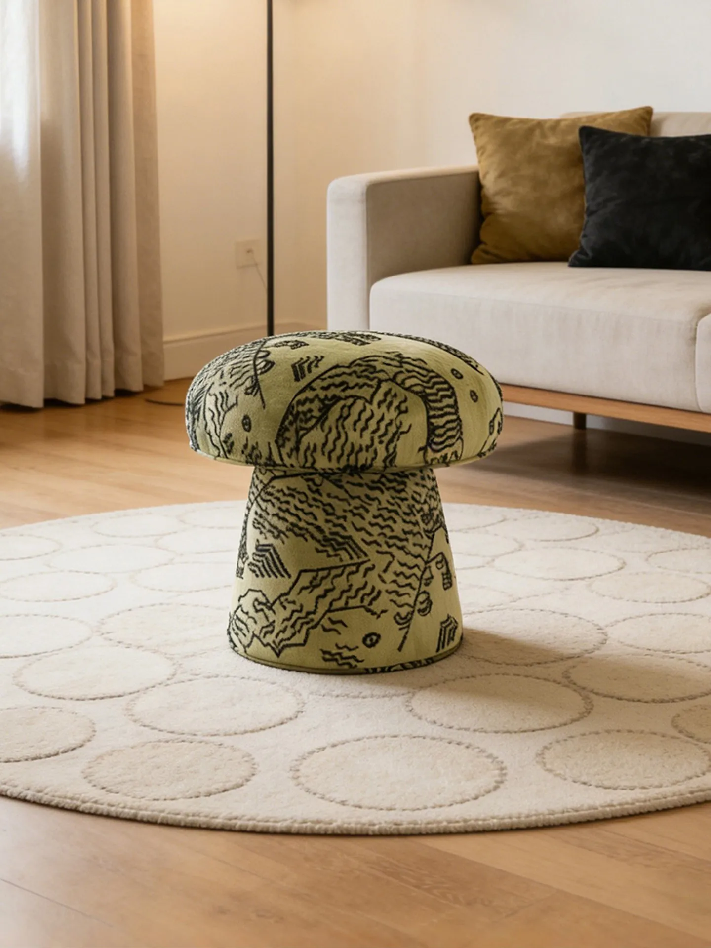 Mid Century Vintage Luxury Creative Upholstered Mushroom Stool Vanity Makeup Shoe Changing Seat for Girl Bedroom Entryway