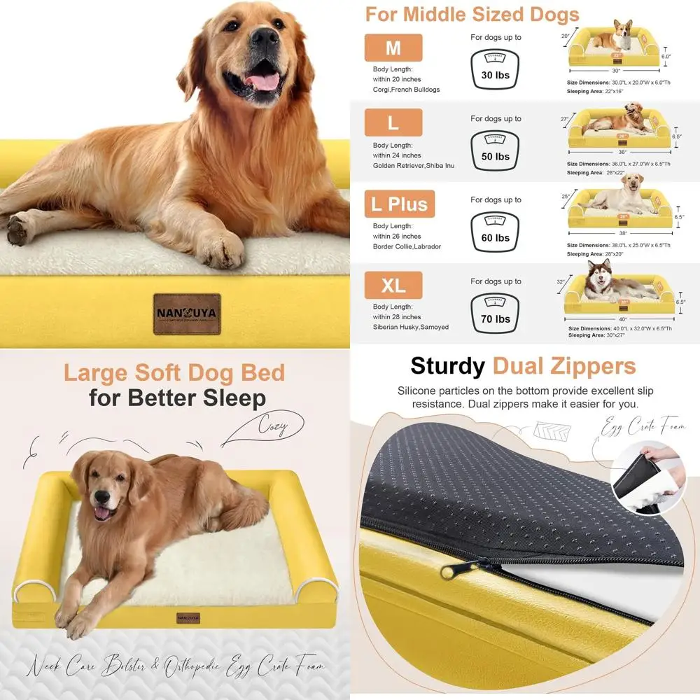 

Orthopedic XL Dog Bed with Removable Cover, Waterproof & Washable, Large Dog Sofa, Egg Crate Foam Bolster - Ginger