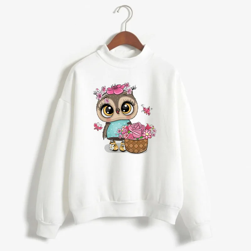 

Cute Owl Graphic Print Women Sweatshirt Sweet Korean O-neck Knitted Pullover Thick Autumn Winter Candy Color Loose Lady Clothing