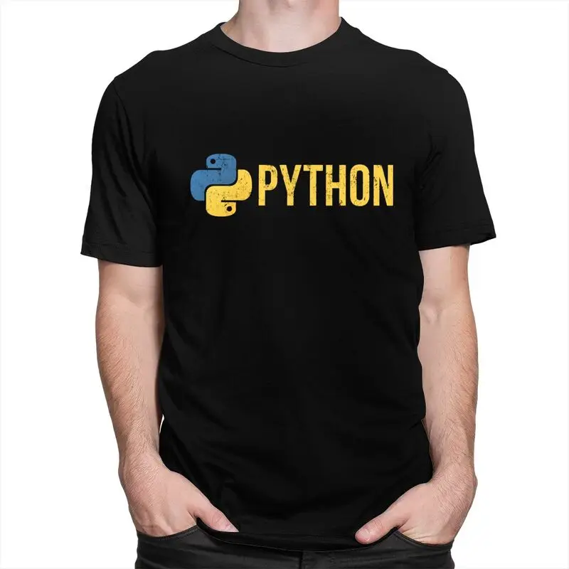 Custom Handsome Python Programmer T Shirt Men Short Sleeves Soft Cotton T-shirt Graphic Distressed Developer Tee Fashion Tshirts