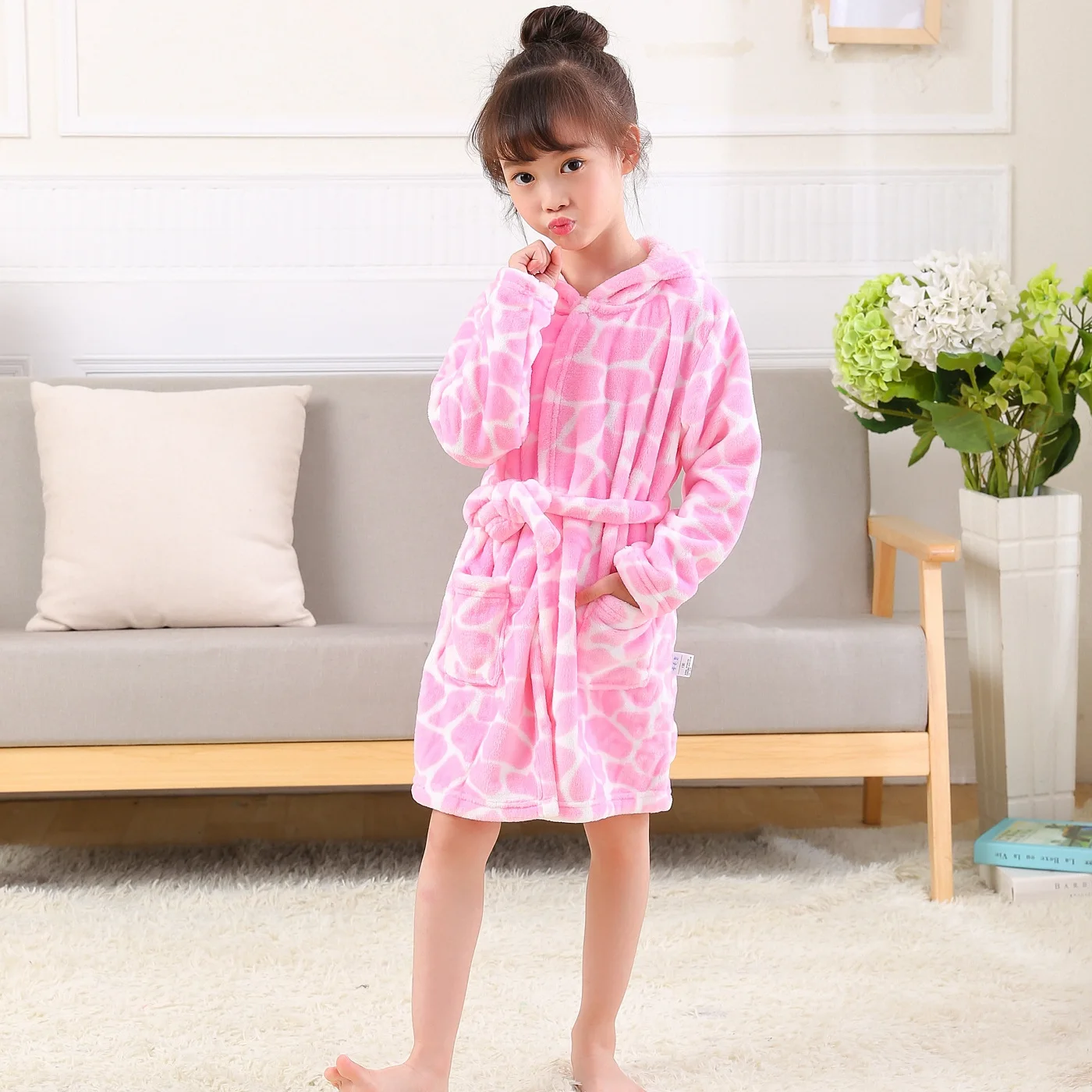 New Winter Baby Boys Girls Flannel Hooded Children for Bathrobe Warm dinosaur LongSleeve Kids Dressing Gown Belt Sleepwear Robes