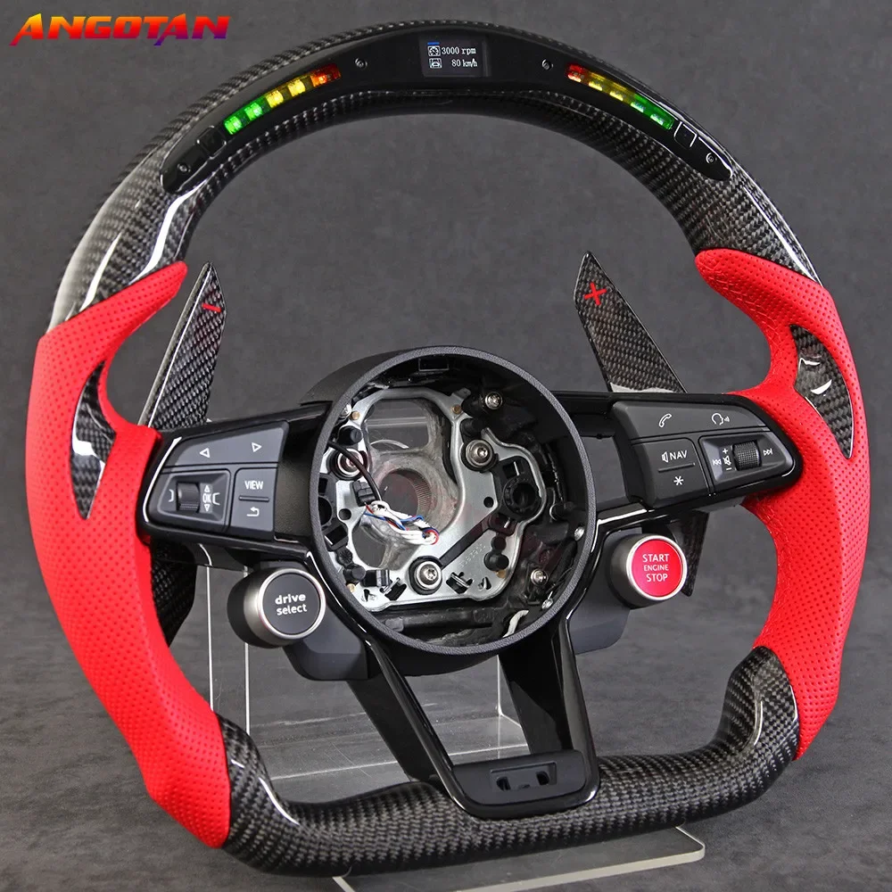 LED and Carbon Fiber Steering Wheel Fit For Audi  R8 TT TTs  Sport Car volante esportivo Perforated Leather