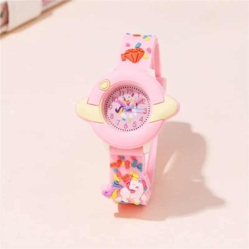 Lindo Reloj de dibujos animados de unicornio para niños, cinta de plástico colorida, Reloj decorativo de cuarzo para niños, niñas y estudiantes