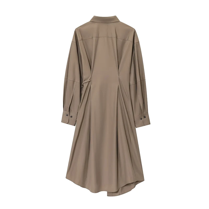 YENKYE 2025 Vrouwen Lange Mouw Effen Katoen Asymmetrisch Shirt Jurken Herfst Mode Kantoor Dames Midi Vestidos