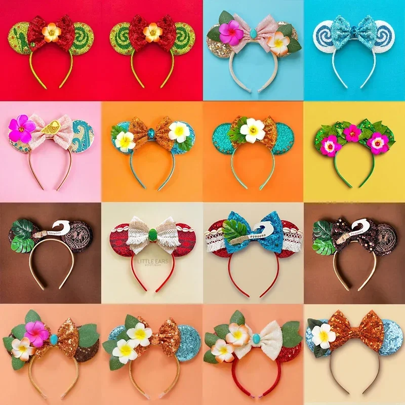 Disney Moana Hair Accessories Women Maui Hook Bow Mickey Ears Hairband Kids Frangipani Flowers Head Bands Girls Chicken Headwear