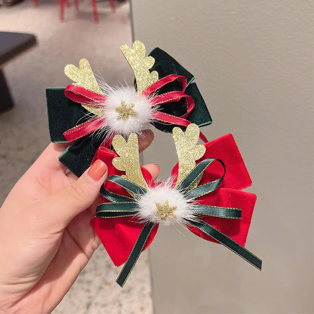 Christmas Bow Antler Hair Clip Sequins Skirt Hairpin  Santa Claus Hairpin Baby Child Headdress Party Decor Girl Hair Accessories