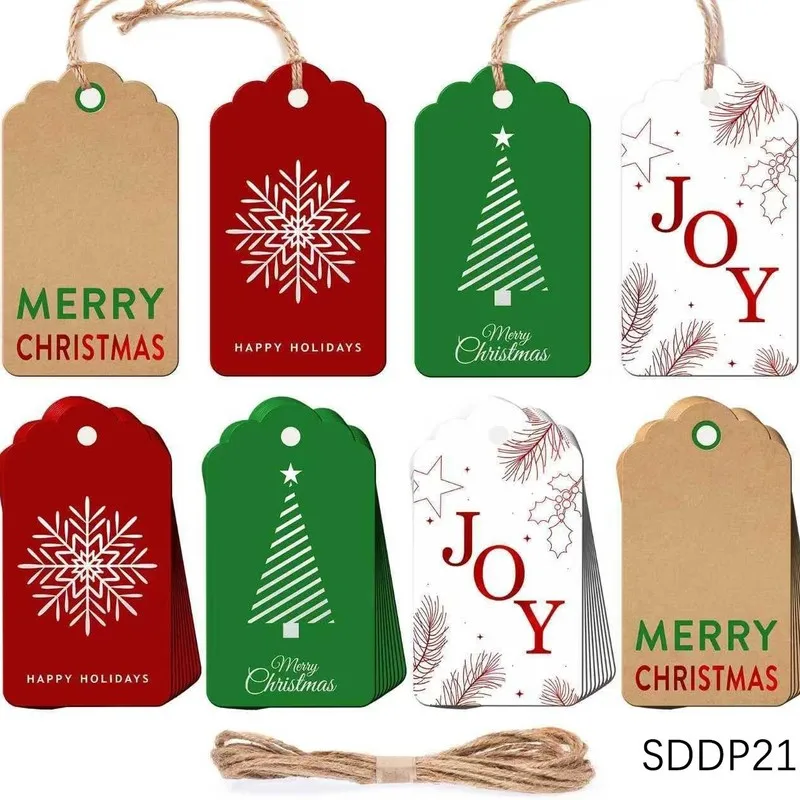 48pcs simple and retro Christmas gift tags, festive baking gift boxes, and gift bags with hemp rope tags
