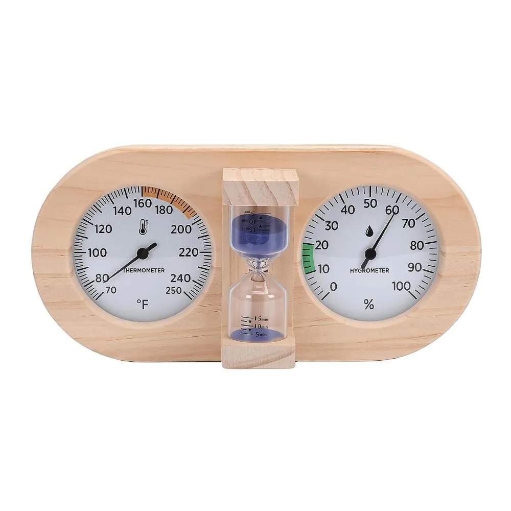 Sauna Accessories 3-in-1 Sauna Thermometer 15-Min Timer Pine Sauna Hygrometer Analog Display Analog Gauge Home Spa