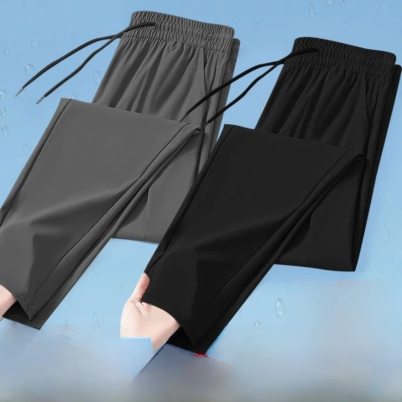 

Trendy Ice Silk Men's Summer Thin Breathable Casual Loose Sports Straight Leg Long Pants Faionable Youth Active Sle