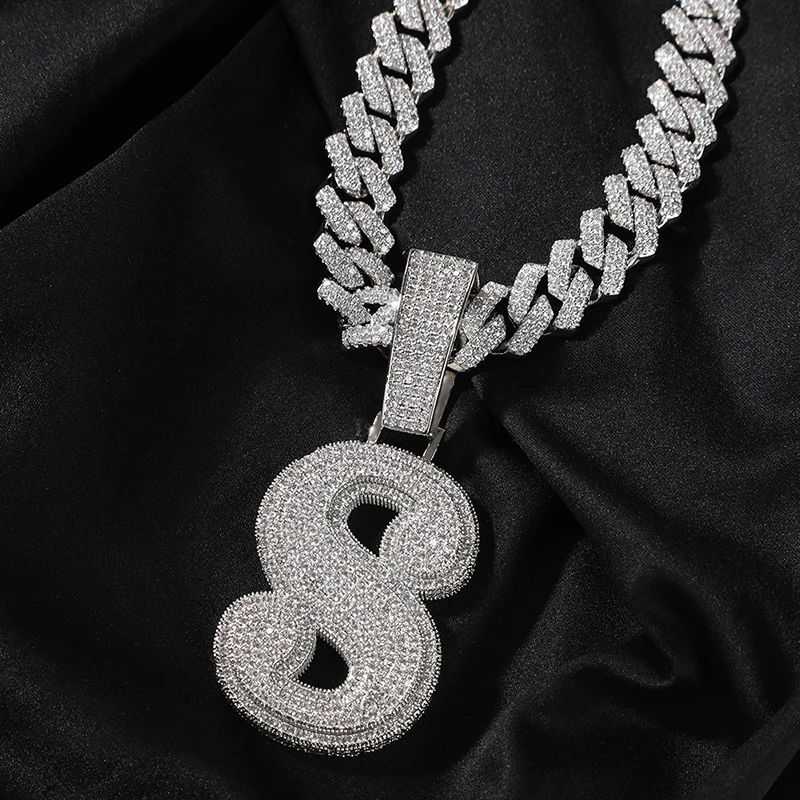 Kalung liontin nama huruf angka besar kepribadian sambungan kustom untuk pria perhiasan Hip Hop berkilau Iced Out CZ Rapper