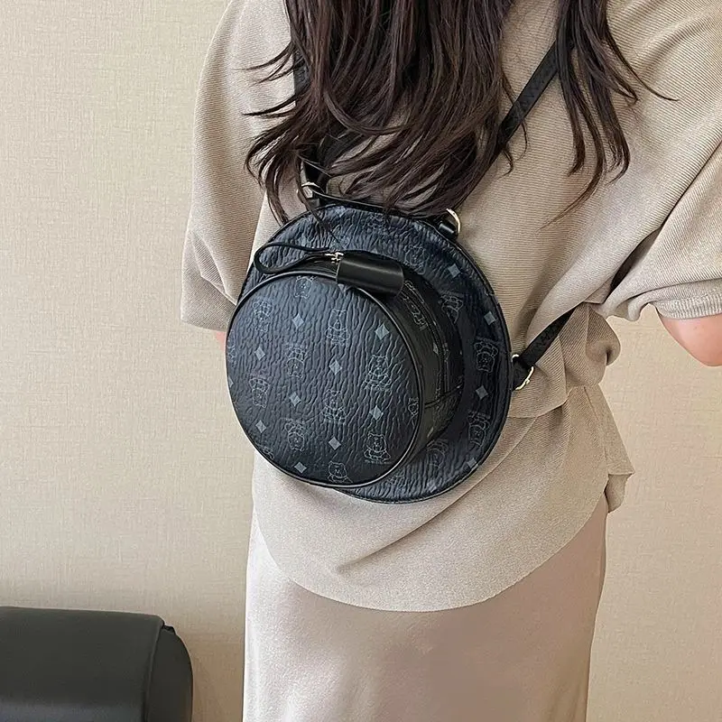 لطيف قبعة تصميم حقيبة الظهر المرأة الكرتون الدب طباعة جلدية صغيرة حقيبة مستديرة السيدات شخصية الموضة تنوعا حقيبة كروسبودي جديد