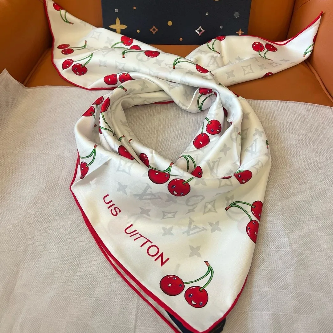 

2026 New Correct Version Silk Scarf Women's Large Square Scarf Holiday Style Cherry Summer Thin Scarf