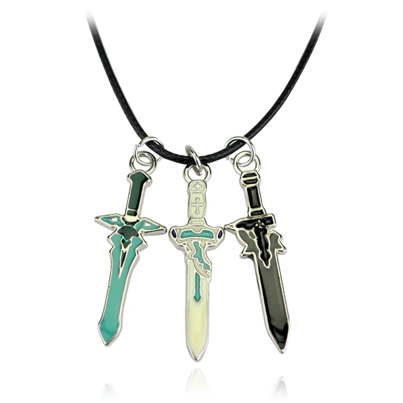 Fashion New Sword Art Online Pendant Anime Jewelry 3-piece Set Enamel Cross Weapon Asuna Kirito Cosplay Necklace
