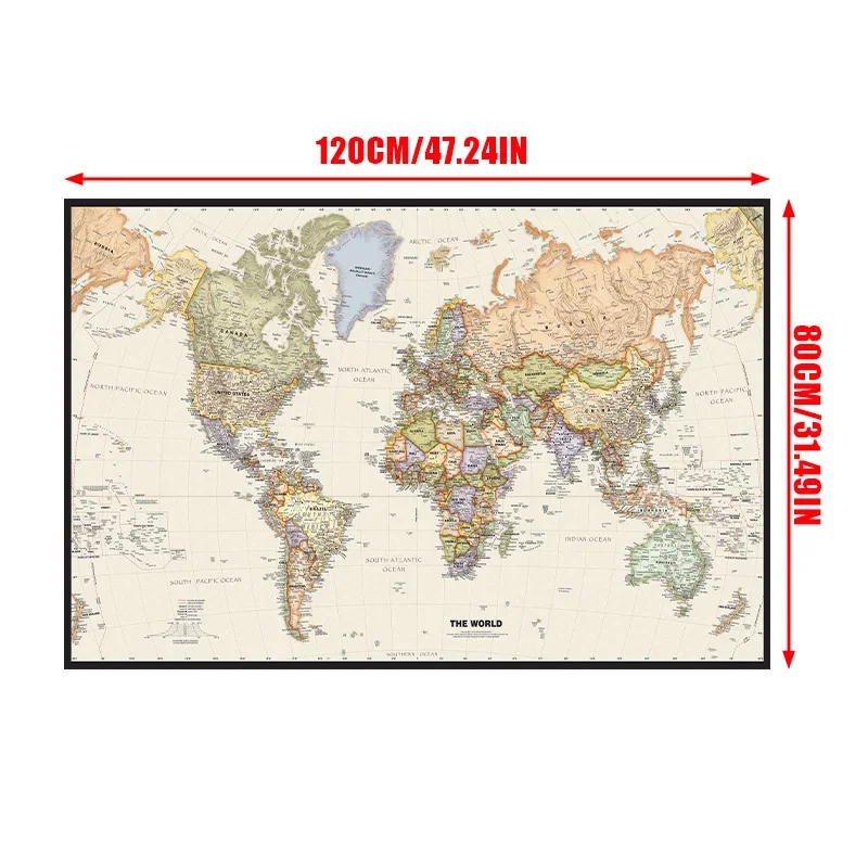 خريطة العالم 120*80 سنتيمتر Vintage المشارك غير المنسوجة حائط لوح رسم ديكور طباعة صورة اللوازم المدرسية خريطة السفر للهدايا
