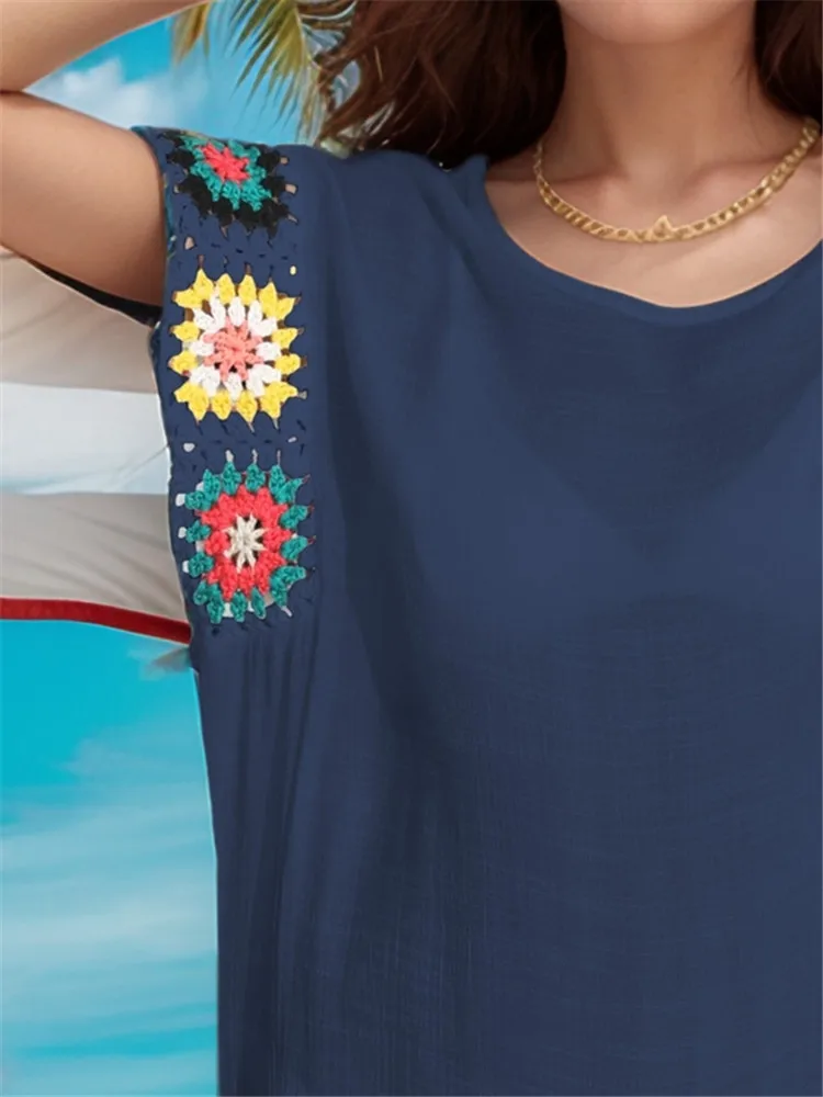 2025年夏 レディース ニット ビーチカバーアップ ドレス ホワイト タッセル クロシェ パレオ チュニック カジュアル ビーチウェア カバーアップ 水着