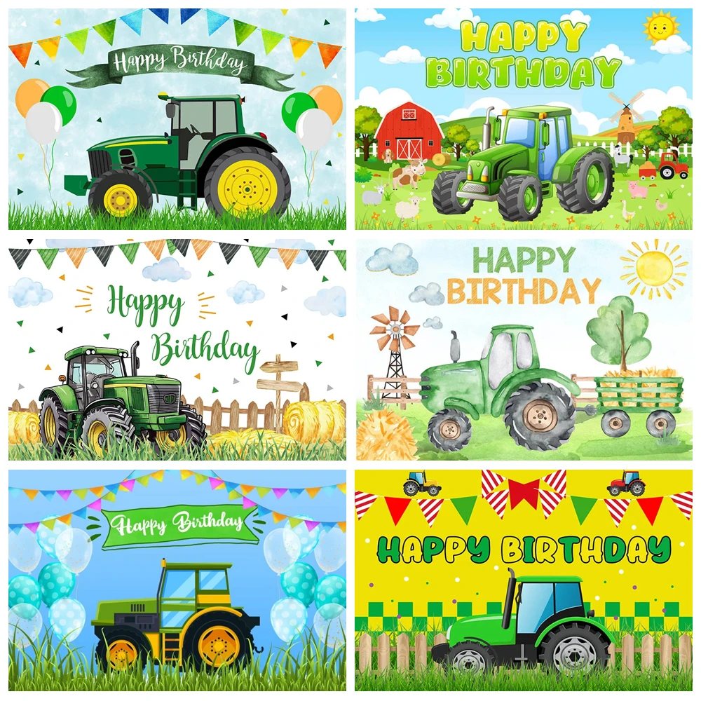 

Green Tractor Birthday Backdrop Green Grass Farm Balloon Photography Background Kids 1st Birthday Party Decor Cake Table Banner