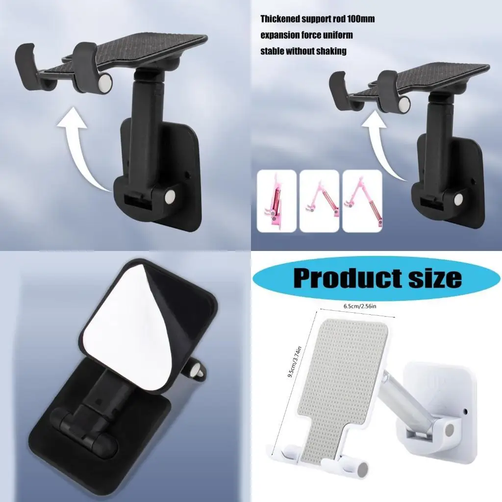 652F Folding Wall Mount Phone Support Adhesive Holder Space Saving & Easy To Install Adhesive Support for Mobile Devices