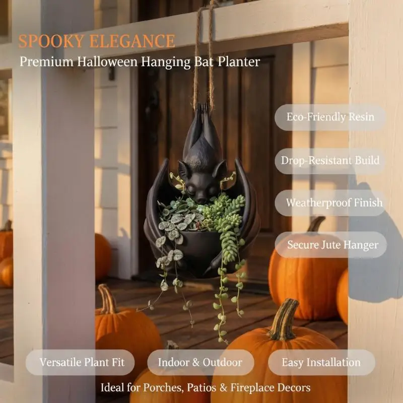 3D Printing Gothic Style Bat: Hanging Planter Creative Whimsical Black Plastic Wing Flowerpot