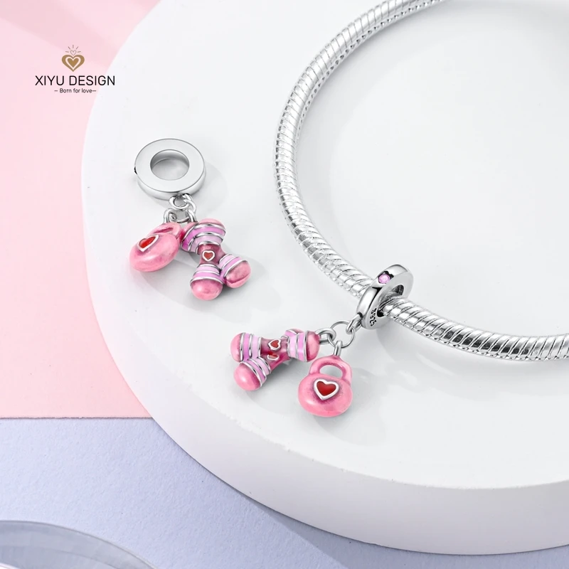 925Sterling Silver Sport Charm Basketball Football Badminton Boxing Bead Pendant Fit DIY Bracelet Jewelry Making for Women Gift view 6