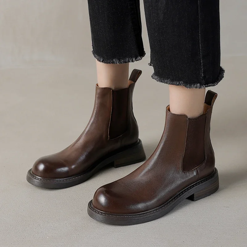 2025 damskie buty Chelsea podstawowy styl damskie botki jesienno-zimowa zwięzła skóra bydlęca damskie ciepłe buty wsuwane klasyczne buty