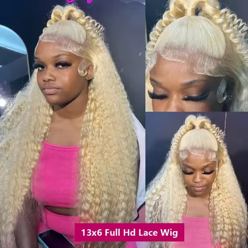 Smilegirl 613 Lace Front Wig Human Hair Deep Wave 28 Inch Blonde Wig Human Hair 16A 13x4 HD 613 Blonde Lace Front Wigs Deep Wave 200% Density Curly Blonde Frontal Wig 613 Wig Pre Plucked