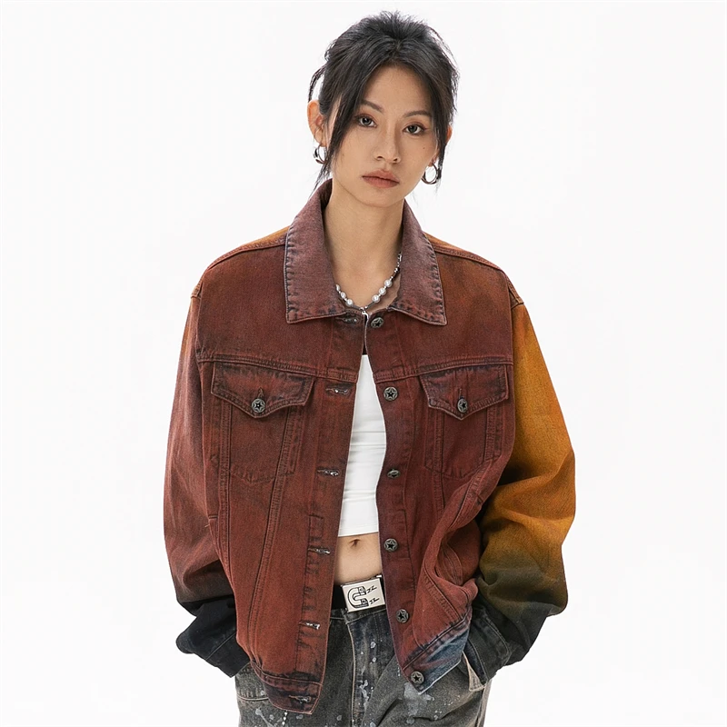 Womens Denim Jacket Orange Long Sleeve Coats 2024 Women\'s Jeans Jacket New in Outerwears Vintage Lady Outdoor Clothing Novelties