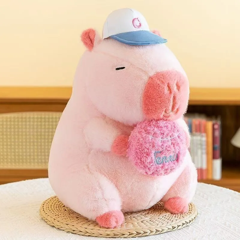 

Kawaii Capybara Plush Toy Pink Tennis Style Soft Stuffed Animal with Baseball Cap Cartoon Doll Trendy Plushie Gift for Friends