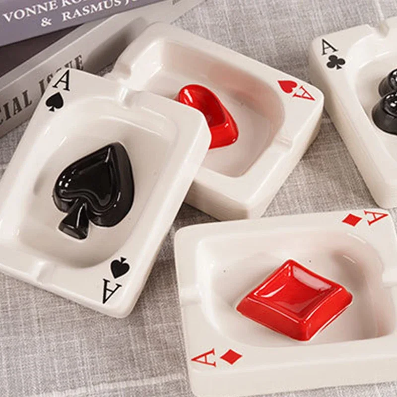 European Poker Ashtray Red Heart A Creative Porcelain Ashtray Fashion Trend Household Merchandises Desk Cleaning Household Items