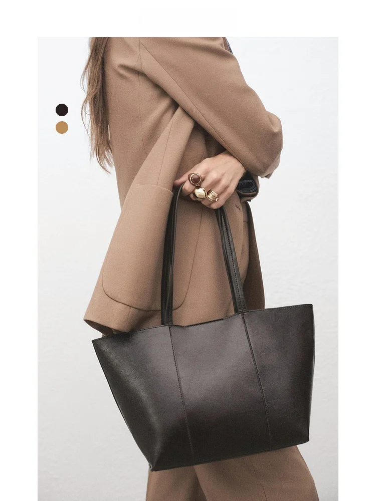 

Mango Casual Leather Tote Bag Medium Capaci Commuter Single oulder Bag Women's Faion Spring New Arrival Handbag