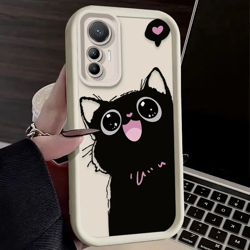 Casing Ponsel Kucing Hitam Kartun Lucu untuk Xiaomi Mi 15 Ultra 14 13 12 12S 12X 11 Lite 5G NE 13T 12T 11T 14T Pro Sampul Silikon Lembut